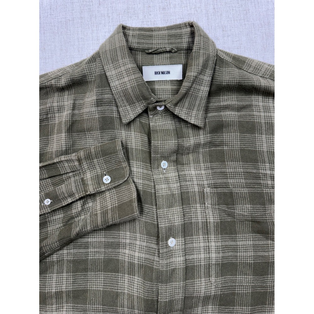 Buck Mason Mens Draped Twill One Pocket Shirt Olive Green Plaid BM13025.484 L